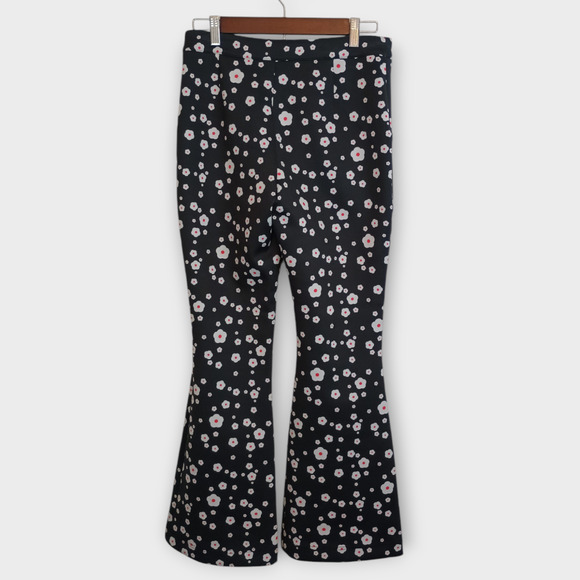 Cynthia Rowley Pants Womens 6 Black Snow Daisies Flare Hipster 70s Floral Retro - Picture 1 of 7